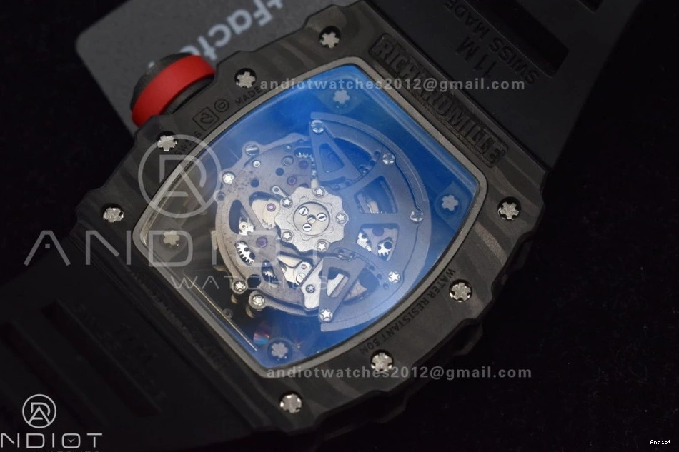 Red KUF MIYOTA8215 Edition RM035-02 on Strap Dial Best Black Skeleton Rubber 0502